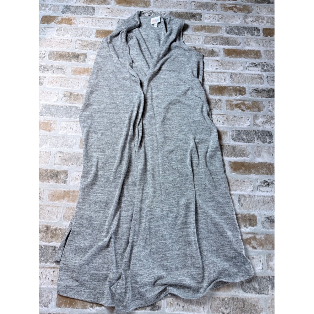 LuLaRoe Joy Vest Womens XS Grey Heathered Knit Sleeveless Duster Cardigan